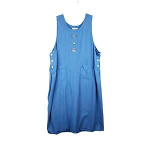 Vintage Beach Embroidered Denim Jumper Dress Blue 90's Summer Women's Size 2X